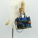 LOEWE Anagram Amazona 75 Hand Bag Leather 2way Blue Silver Auth 149898SM-27