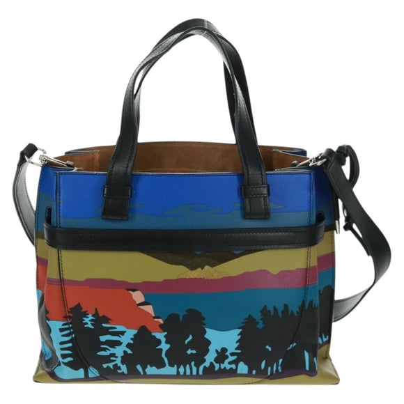 LOEWE Anagram Amazona 75 Hand Bag Leather 2way Blue Silver Auth 149898SM