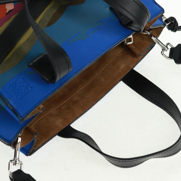 LOEWE Anagram Amazona 75 Hand Bag Leather 2way Blue Silver Auth 149898SM