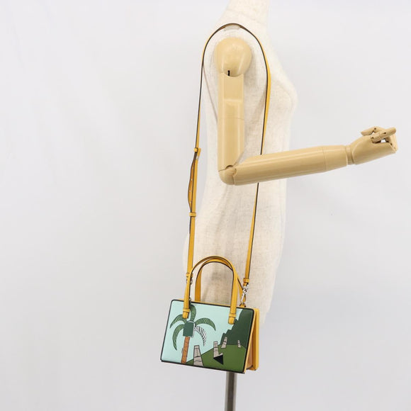 LOEWE Postal Small Handtas Leer 2way Geel Zilver Auth 149899SM