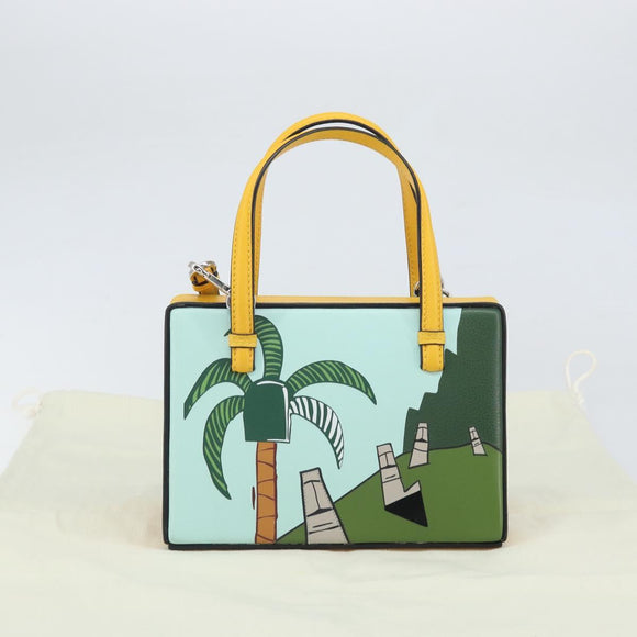 LOEWE Postal Small Handtas Leer 2way Geel Zilver Auth 149899SM