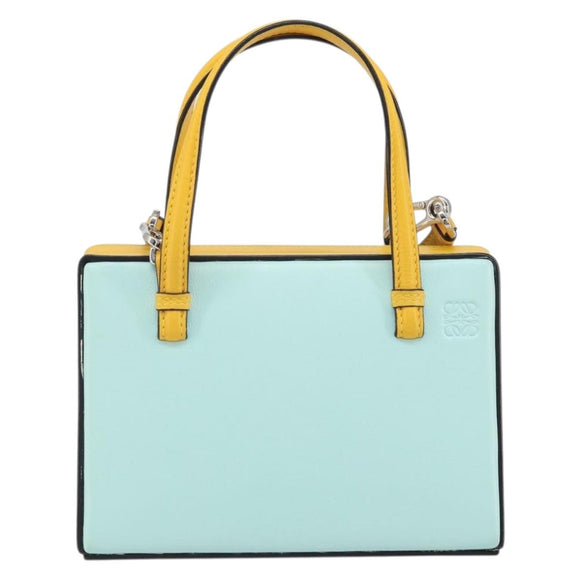 LOEWE Postal Small Handtas Leer 2way Geel Zilver Auth 149899SM