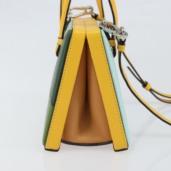 LOEWE Postal Small Handtas Leer 2way Geel Zilver Auth 149899SM