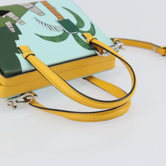 LOEWE Postal Small Handtas Leer 2way Geel Zilver Auth 149899SM