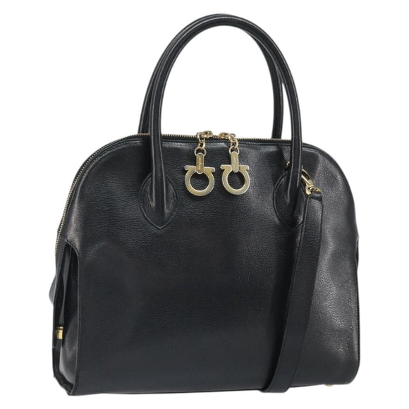 Salvatore Ferragamo Gancini Shoulder Bag Leather 2way Black Gold Auth 149910
