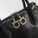 Salvatore Ferragamo Gancini Shoulder Bag Leather 2way Black Gold Auth 149910-10