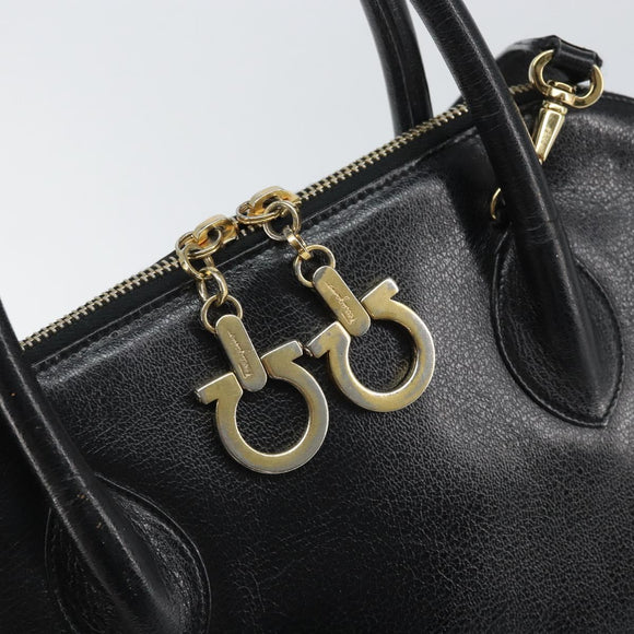 Salvatore Ferragamo Gancini Shoulder Bag Leather 2way Black Gold Auth 149910