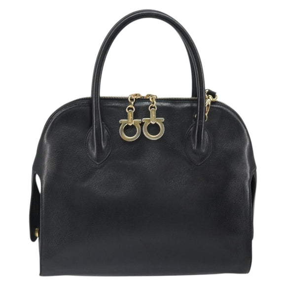 Salvatore Ferragamo Gancini Shoulder Bag Leather 2way Black Gold Auth 149910
