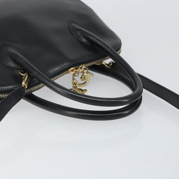 Salvatore Ferragamo Gancini Shoulder Bag Leather 2way Black Gold Auth 149910