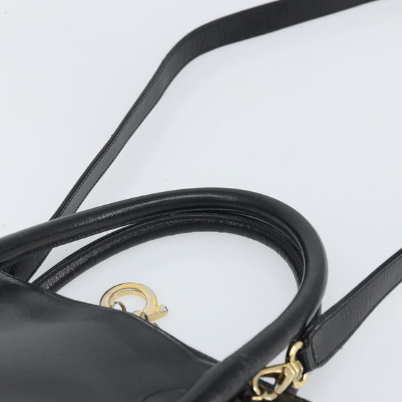 Salvatore Ferragamo Gancini Shoulder Bag Leather 2way Black Gold Auth 149910