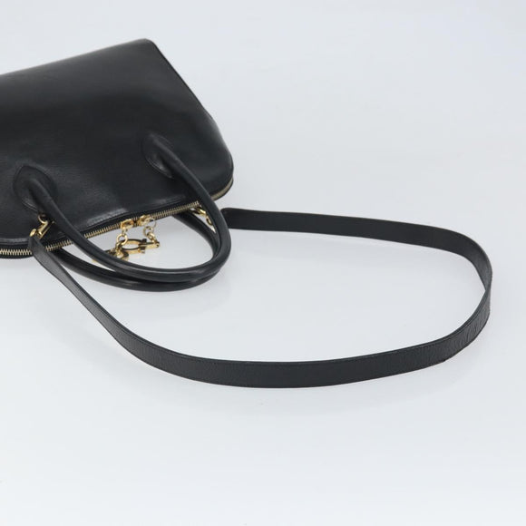 Salvatore Ferragamo Gancini Shoulder Bag Leather 2way Black Gold Auth 149910
