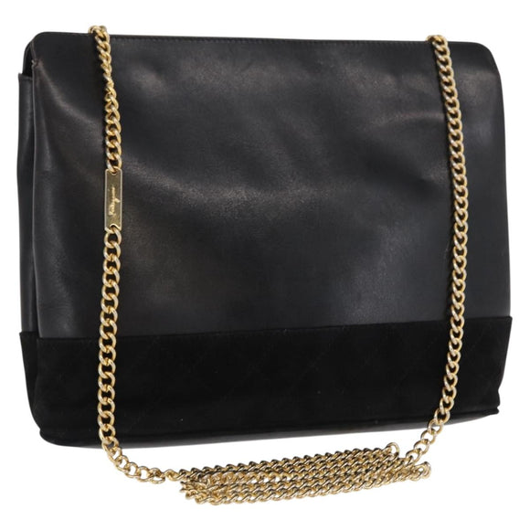 Salvatore Ferragamo Chain Shoulder Bag Leather Black Gold Auth 149911