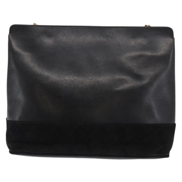 Salvatore Ferragamo Chain Shoulder Bag Leather Black Gold Auth 149911