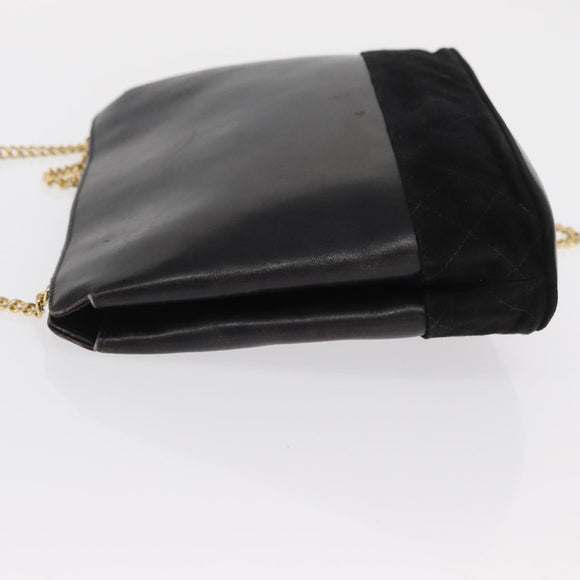 Salvatore Ferragamo Chain Shoulder Bag Leather Black Gold Auth 149911
