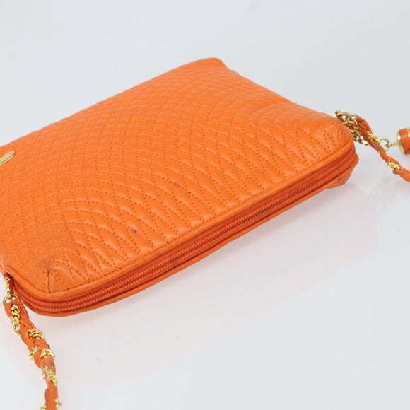 BALLY Quilted Chain Shoulder Bag Leather Orange Gold Auth 149913