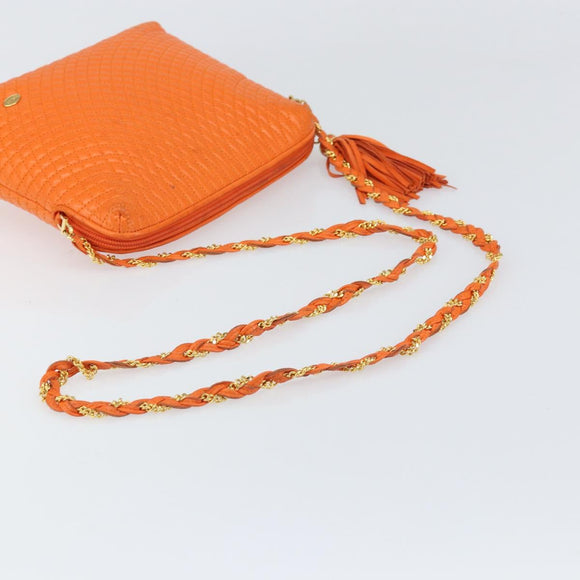 BALLY Quilted Chain Shoulder Bag Leather Orange Gold Auth 149913