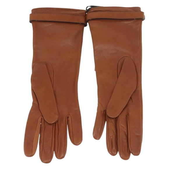 BURBERRY Gloves Leather Size 7 Brown Gold Auth 149919M