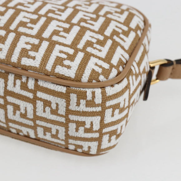FENDI Zucchino Canvas Shoulder Bag Beige Gold Auth 149921SM