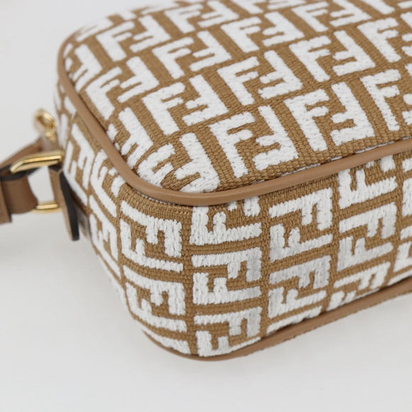 FENDI Zucchino Canvas Shoulder Bag Beige Gold Auth 149921SM