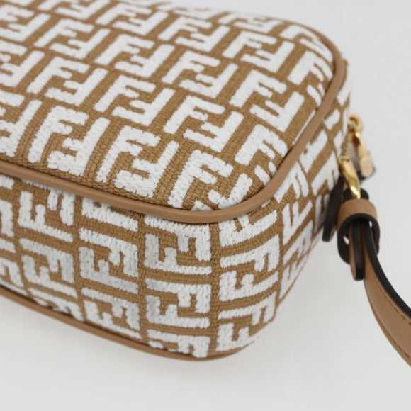 FENDI Zucchino Canvas Shoulder Bag Beige Gold Auth 149921SM