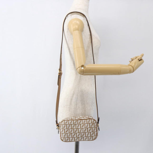 FENDI Zucchino Canvas Shoulder Bag Beige Gold Auth 149921SM