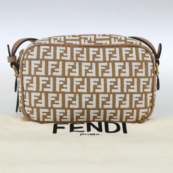 FENDI Zucchino Canvas Shoulder Bag Beige Gold Auth 149921SM