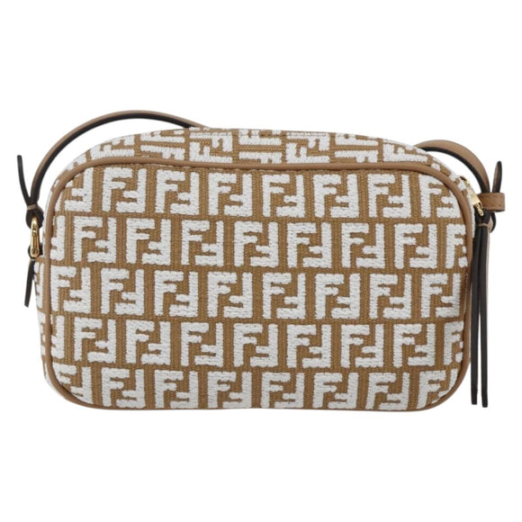 FENDI Zucchino Canvas Shoulder Bag Beige Gold Auth 149921SM