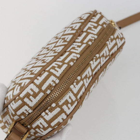 FENDI Zucchino Canvas Shoulder Bag Beige Gold Auth 149921SM