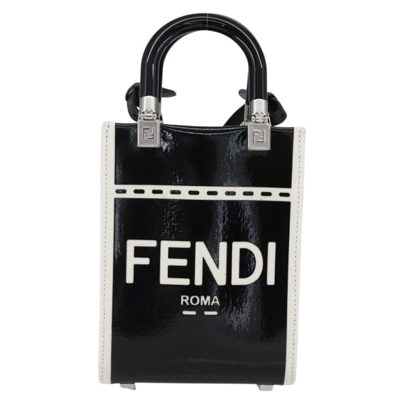 FENDI Sunshine Small Shopper Mini Bag Canvas Patent 2way Black Auth 149922SAM