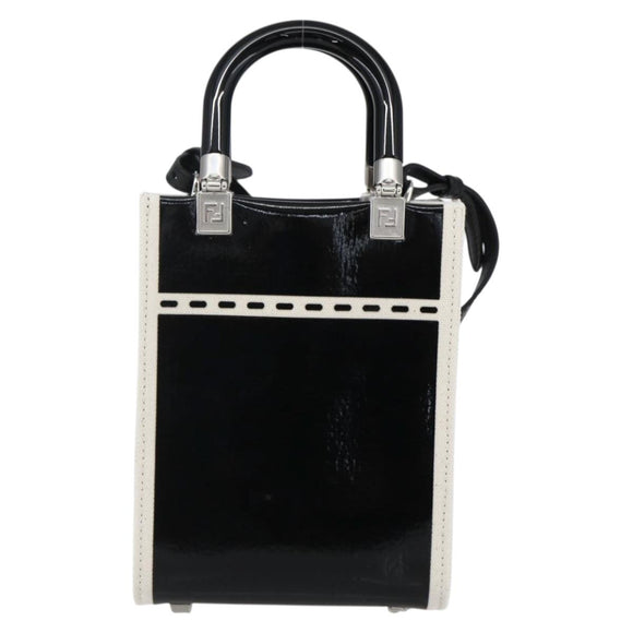 FENDI Sunshine Small Shopper Mini Bag Canvas Patent 2way Black Auth 149922SAM