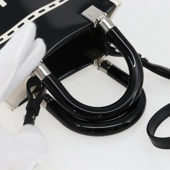 FENDI Sunshine Small Shopper Mini Bag Canvas Patent 2way Black Auth 149922SAM