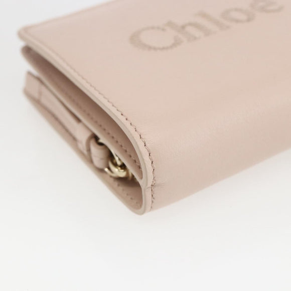 Chloe Sense Compact Wallet Leather Pink Gold Auth 149925V