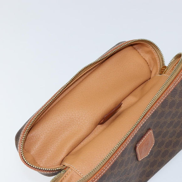 CELINE Macadam Canvas Vanity Pouch PVC Leather Brown Gold Auth 149953