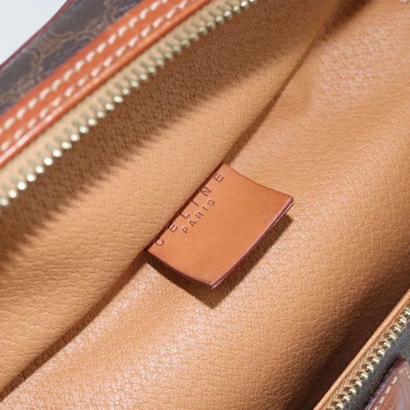 CELINE Macadam Canvas Vanity Pouch PVC Leather Brown Gold Auth 149953