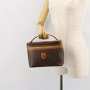CELINE Macadam Canvas Vanity Pouch PVC Leather Brown Gold Auth 149953-22