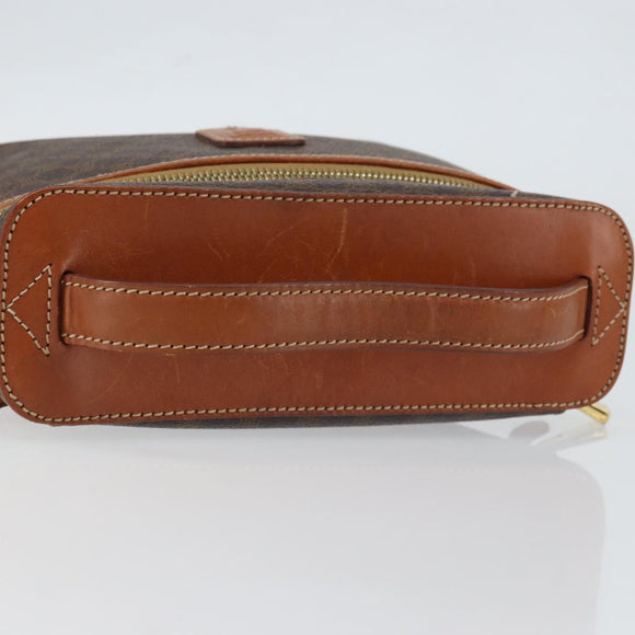 CELINE Macadam Canvas Vanity Pouch PVC Leather Brown Gold Auth 149953