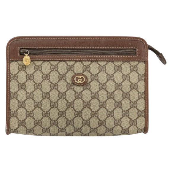 GUCCI GG Supreme Clutch Bag PVC Beige Gold 014 115 6063 Auth 149954