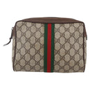 GUCCI GG Supreme Web Sherry Line Clutch Bag PVC Beige 156 01 012 Auth 149955-13