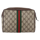 GUCCI GG Supreme Web Sherry Line Clutch Bag PVC Beige 156 01 012 Auth 149955-2