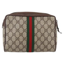 GUCCI GG Supreme Web Sherry Line Clutch Bag PVC Beige 156 01 012 Auth 149955 - 0