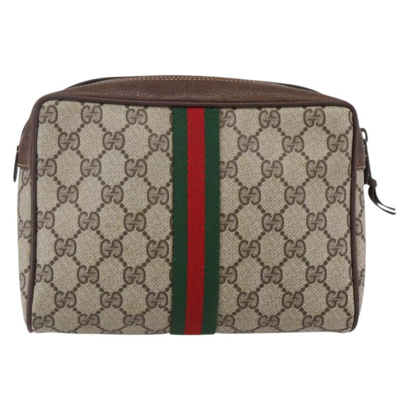 GUCCI GG Supreme Web Sherry Line Clutch Bag PVC Beige 156 01 012 Auth 149955