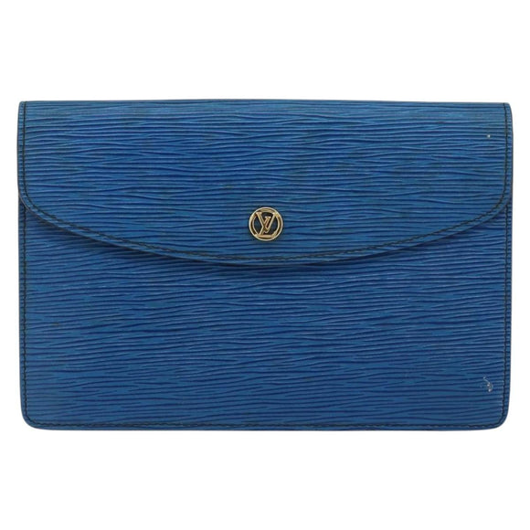 LOUIS VUITTON Epi Montaigne 23 Clutch Bag Blue M52665 LV Auth 149969