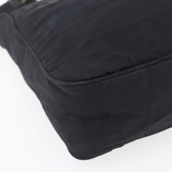 FENDI Zucca Canvas Shoulder Bag Black Silver Auth 149971