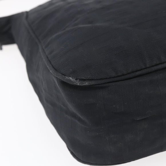 FENDI Zucca Canvas Shoulder Bag Black Silver Auth 149971