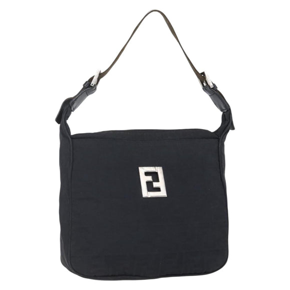 FENDI Zucca Canvas Shoulder Bag Black Silver Auth 149971