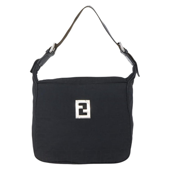 FENDI Zucca Canvas Shoulder Bag Black Silver Auth 149971