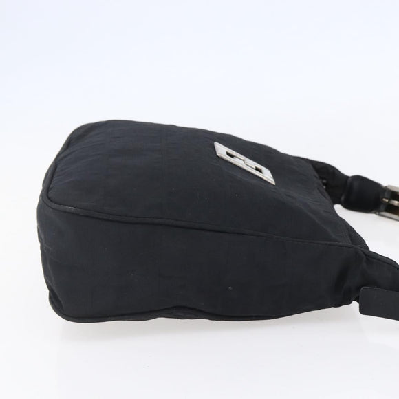 FENDI Zucca Canvas Shoulder Bag Black Silver Auth 149971