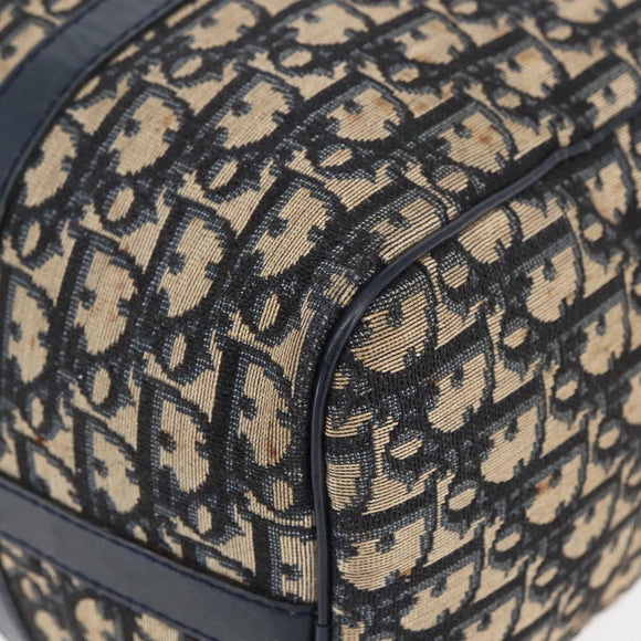 Christian Dior Trotter Canvas Boston Bag Navy Silver Auth 149972