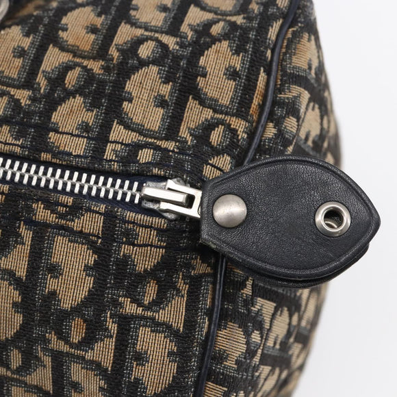 Christian Dior Trotter Canvas Boston Bag Navy Silver Auth 149972