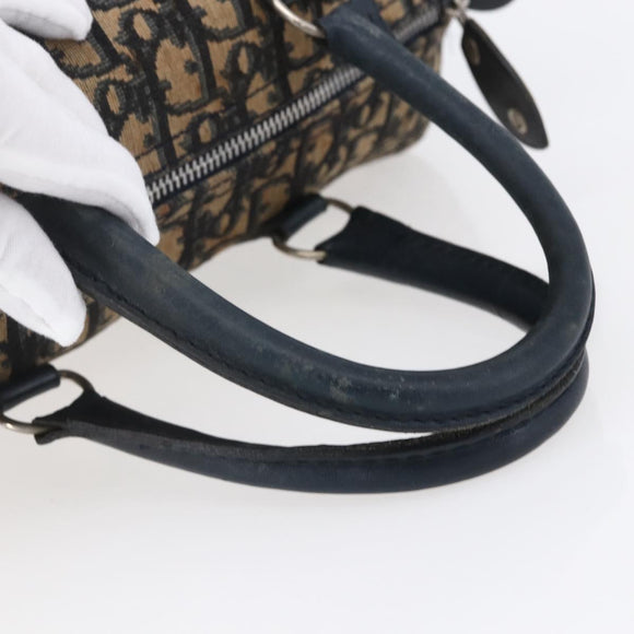 Christian Dior Trotter Canvas Boston Bag Navy Silver Auth 149972